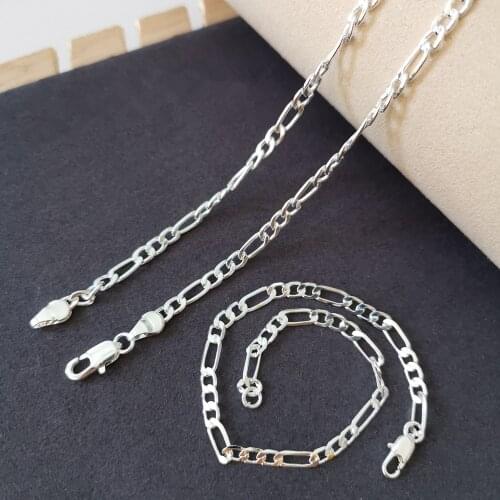 Pure Silver 925 Jewelery Sets For Men 4mm Figaro Chain Bracelet & Necklace Mans Jewelry 2pcs Sets Accesories Party Gifts