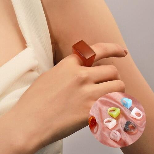 Korean Style Square Acrylic Ring Trendy Colorful Geometric Resin Rings for Women Knuckle Finger Bands Party Jewelry Gifts