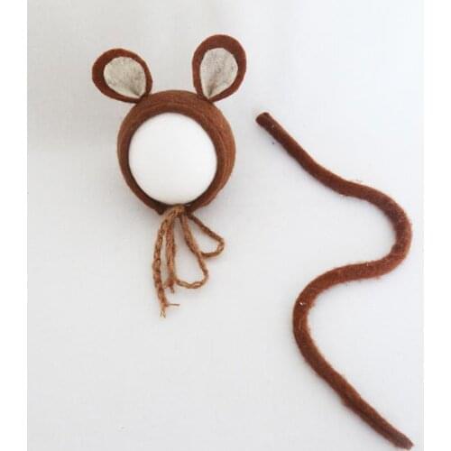 Soft Wool Felt Hat Cute Newborn Photography Prop Little Mouse Hat With A Nice Tail Baby Shoot Prop