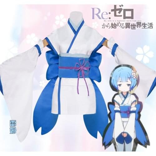 Anime Re:Zero kara Hajimeru Isekai Seikatsu Ram & Rem Children Time Cosplay Costume Witch Style Kimono White Dress Set Cute