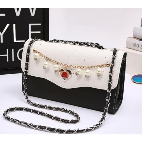 High Quality Leather Messenger Bag for Female Handbag Tote Vintage Crossbody Clutch Purse Women Pearl Shoulder Bag