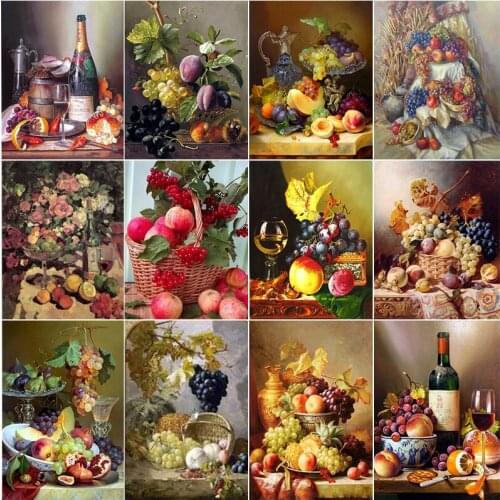 XUEQIXIAOZU Full Round 5d diy Diamond Painting kitchen Table Grape Peach Fruit Diamond Embroidery Mosaic Home decoration gifts