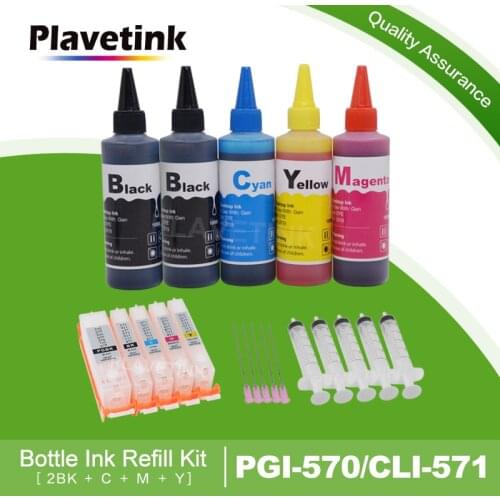 Plavetink 100ml Printer Ink Refill Kit + Refillable Ink Cartridge For Canon PGI 570 CLI 571 XL PIXMA MG5750 MG5751 Printers
