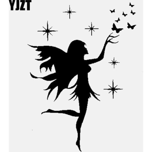 YJZT 13CM*16.9CM Car Sticker Fairy Butterfly Removable Decal Art Decor Vinyl Black/Silver C24-0187