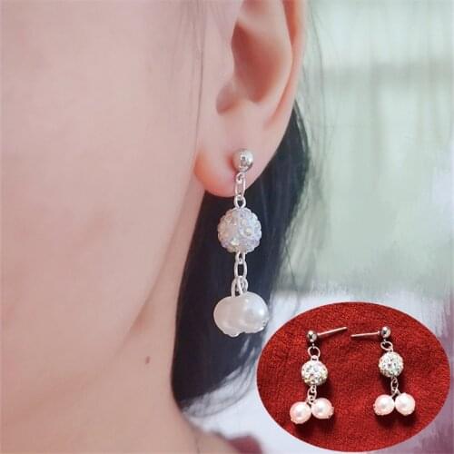 2019 new Pearl Earrings silver colors crystal ball Tassels Pearl Jewelry Earrings fashion Jewelry For Woman