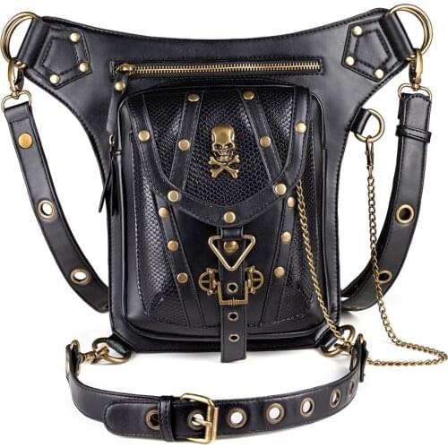 2021 New Steampunk PU Leather Waist Packs Women Men Waist Bag Leather Packs Large Money Belt Motorcycle Outdoor Bag Moto Biker