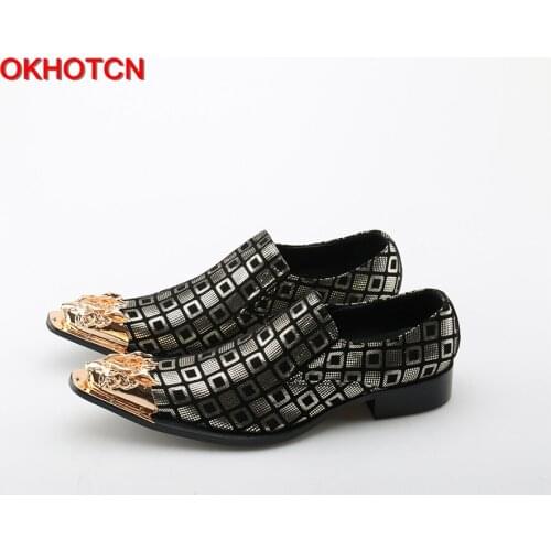 OKHOTCN Mens leather shoes High Quality Fashion Pointed Toe Dress Shoes Men Shiny Oxford office Shoes Slip On Chaussure Homme