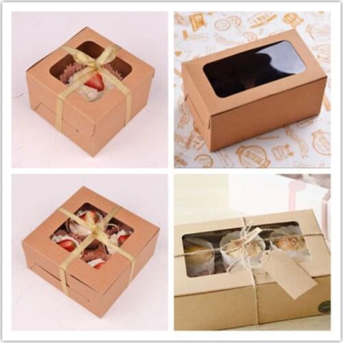 Wholesale 100PCS/LOT Kraft Color No Printing 1/2/4/6PCS Cup Cake Box Accept Personality LOGO