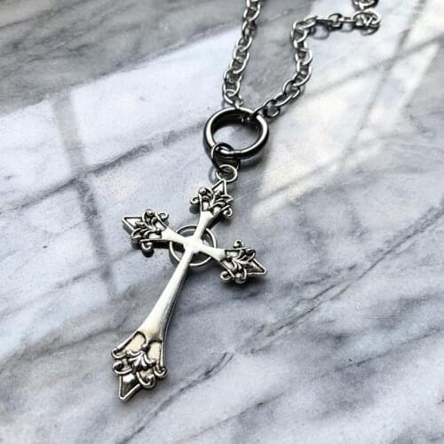 Silver Color Ghost Cross Necklace Fashion Goth Witch Jewelry Charm Men Women Gift Creative Beautiful Punk Statement 2021 New