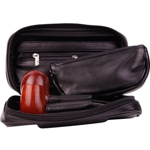 Portable 1PC Soft PU Leather Tobacco Wood Pipe Pouch Holder Smoking Case Bag Cigarette Pipes Storage,Pattern Random