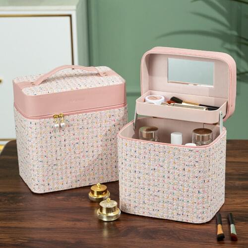 Professional Cosmetic Case Portable Makeup Storage Organizer Box Large Capacity Makeup Case with Drawer, Mirror Travel Organizer