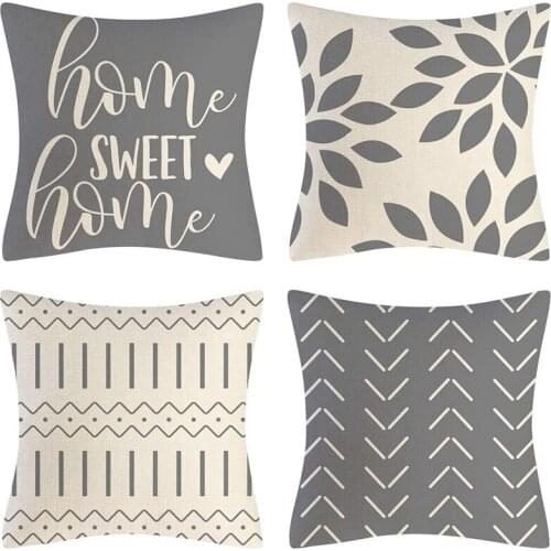 Grey Pillow Covers 18X18 Set of 4 Home Decorative Throw Pillow Covers Outdoor Linen Couch Throw Pillow Case