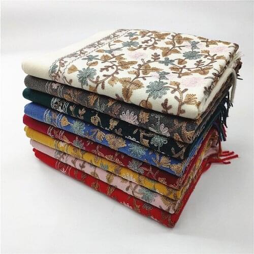 Autumn Winter New Embroidered Scarf National Shawl And Wraps Womens Shawl Thick Tassel Female Scarves Cashmere Pashmina Warm