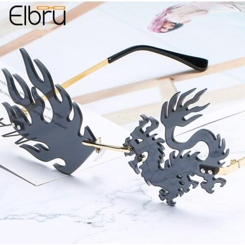 Elbru Chinese Style Metal Frameless Sunglasses Wacky Dragon Phoenix Shaped Sun Glasses Men Women Sunshades Colorful Eyewear