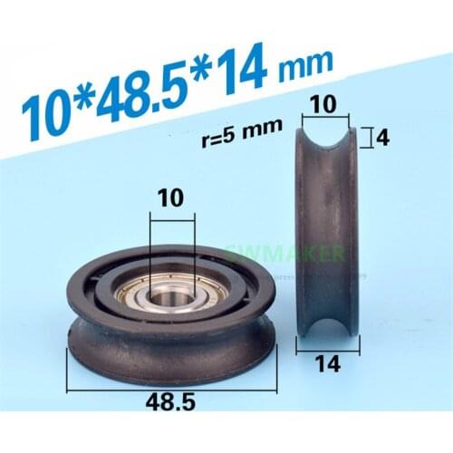 SWMAKER 1pcs 10*48.5*14mm grooved U nylon wheel, 6200zz bearing plastic wrap, 1cm diameter track / wire rope guide wheel