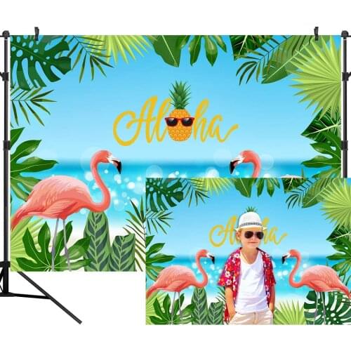Tropical Hawaiian Beach Photography Backdrop Summer Aloha Luau Party Background Flamingo Party Backdrop Birthday Party