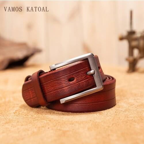 VAMOS KATOAL belt male first layer cow leather belt genuine leather strap pin buckle belts for men Cummerbunds ceinture homme
