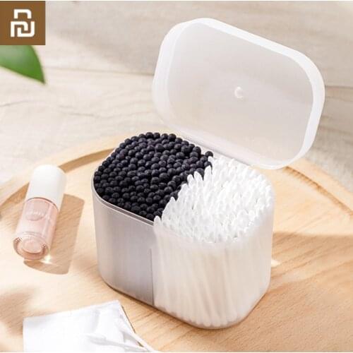 New Xiaomi Jordanjudy Cotton Swab with Make Up Cotton Dustproof Storage Box Medical Ear Cleaning Black Round and White Pointed