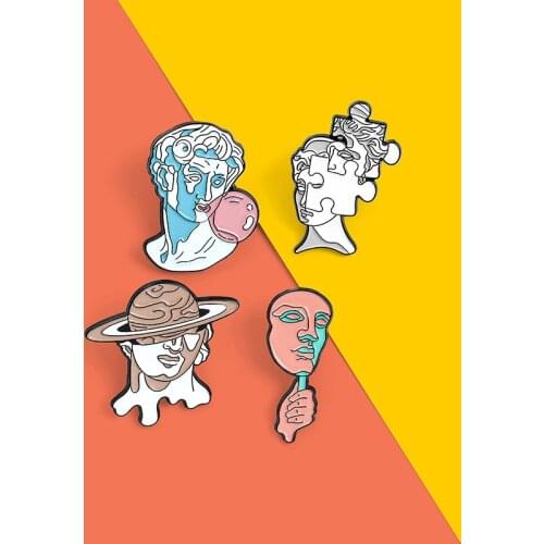 Fun Art Sculpture Human Head Enamel Pin Planet Graffiti Puzzle Head Badge Costume Decoration Gift