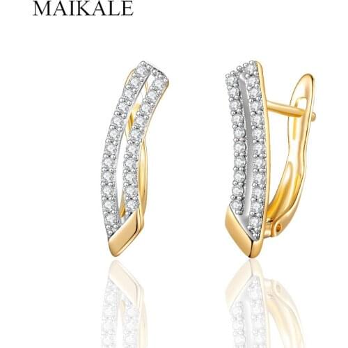 MAIKALE New Classic Small Gold Camber Stud Earrings Micro Inlay Cubic Zirconia Earrings for Women Jewelry Simple Brincos