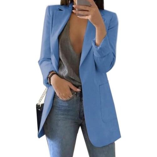 Summer Women Blazer Jacket Lapel All-match Open Front Stylish Office Lady Slim Suit Overcoat Solid Color Long Blazer Plus Size