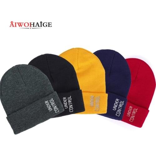 AIWOHAIGE 2020 New winter cold hats women letter embroidery knitted beanies men casual letter knitting skullies couple hats