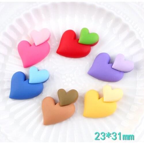10pcs 23*31MM DIY resin decorative double heart charms pendants kawaii cabochon ornament craft decoration fashion jewelry making