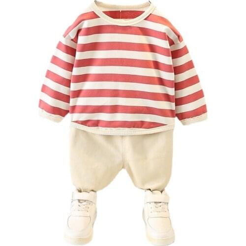 Spring Fashion Children Clothes Autumn Kids Boys Girls Cotton Stripe T Shirt Pants 2pcs/sets New Infant Baby Casual Sportswear