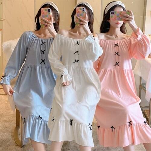 2021 Autumn Sweet Princess Cotton Long Dress Nightgowns for Women Long sleeve Sleepwear Night Dress Home Dress Nightdress Nighty