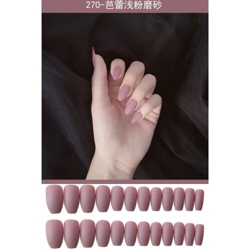 24Pcs Europe and The United State Beam Ballerina Fake Press on Nails Long Round Head Khaki Matt Fake Nails with Glue for Girls