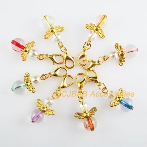 8 New Angel 14x21mm Charms Mixed Ball Acrylic Gold Color Retro With Lobster Claw Clasps
