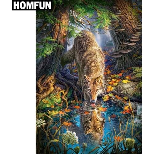 HOMFUN Full Square/Round Drill 5D DIY Diamond Painting "Forest Wolf" Embroidery Cross Stitch 5D Home Decor Gift A03927