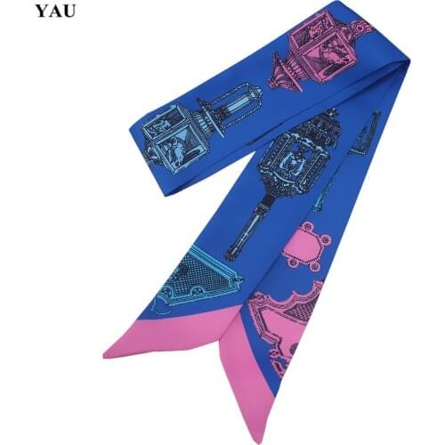 Brand 95cm*5cm Lighthouse Printed Bag Strap Small Scarf Women Twill Silk Scarf Headband Long Scarves Bag Accessories Ribbon