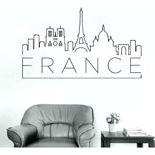 City Skyline Wall Decal France Words Lettering Vinyl Wall Stickers Europe World Home Decals for Bedroom Dorm Living Room S645
