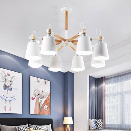 Nordic Wooden Ceiling Light Modern Chandelier Macaron Hanging Lamp LED Ceiling Lighting for Living Room Bedroom Celling Light