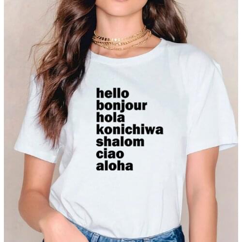 Bonjour Vacation Graphic Tees Hello Hawaii Funny Tshirt New Fashion 2021 Travel Style Women Clothing Vintage Kawaii Shirt XL