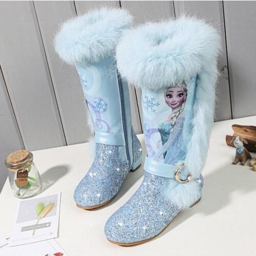 Elsa princess kids high boots new winter girls frozen boots Brand Childrens over the knee boots for girls snow shoes pink blue