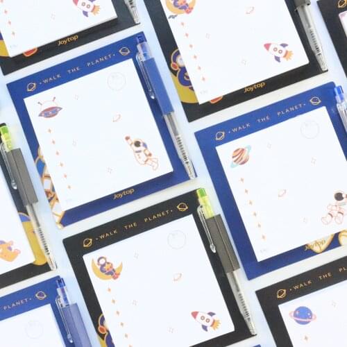 Domikee cartoon cute office school sky stars astronaut design memo pad with pens set kids portable note pad stationery supplies