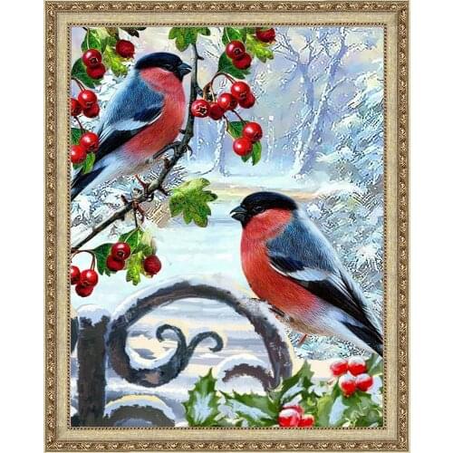 Huacan Diamond Painting 5d DIY Bird Full Square/Round Diamond Embroidery Mosaic Rhinestones Animal Winter Kits Home Decoration