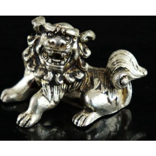 Exquisite China Old Tibet Silver Carve Roar Lion Delicate Amulet Little Statue