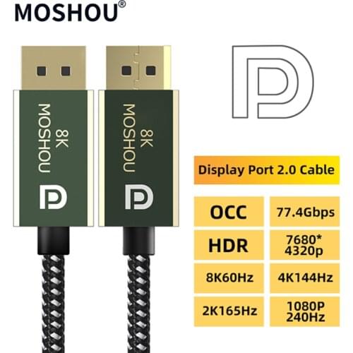 DisplayPort 2.0 Cable 8K 60Hz 4K 144Hz 77.4Gbps Display Port Adapter For Video PC Laptop TV RTX 3080 DP to DP Wire
