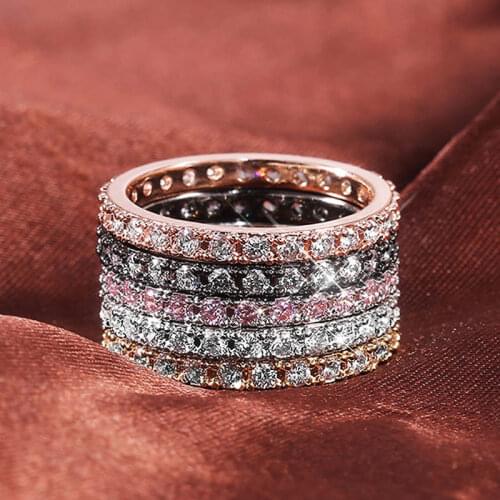 USTAR Inlaid Single Row Zircon thin midi Rings for Women gold/silver color Couple Engagement Rings female anel