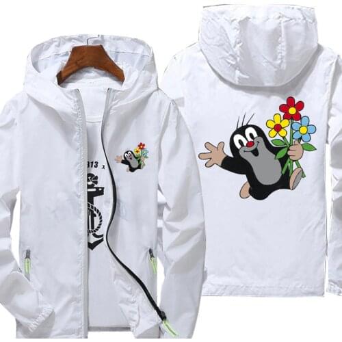 Casual Anime the mole print Jacket Autumn reflective zipper Windbreaker waterproof Jackets men street Hooded thin Coats