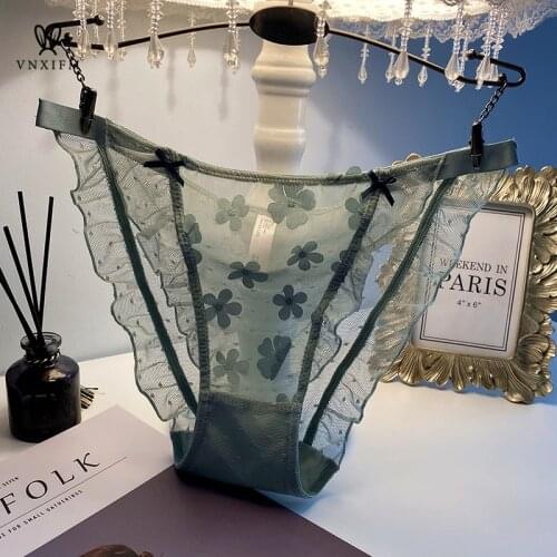 Fashion cute flower lace sexy underwear perspective temptation low waist hot T pants ultra-thin breathable special underwear