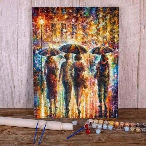 Landscape Rain City Night Street Coloring By Numbers Painting Set Oil Paints 40*50 Paiting By Numbers Handmade Handicraft