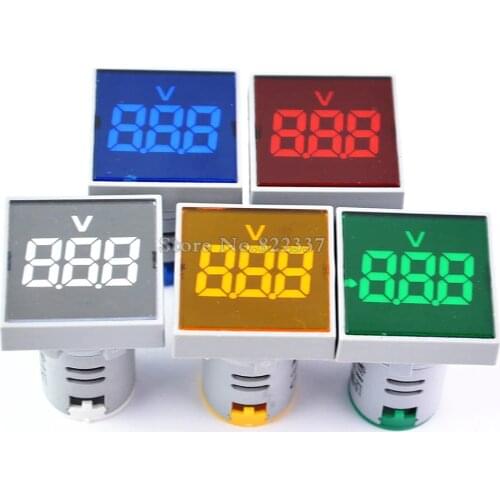 New Square 22MM AC 20-500V Voltmeter Panel LED Digital Voltage Meter Indicator Light Red Yellow