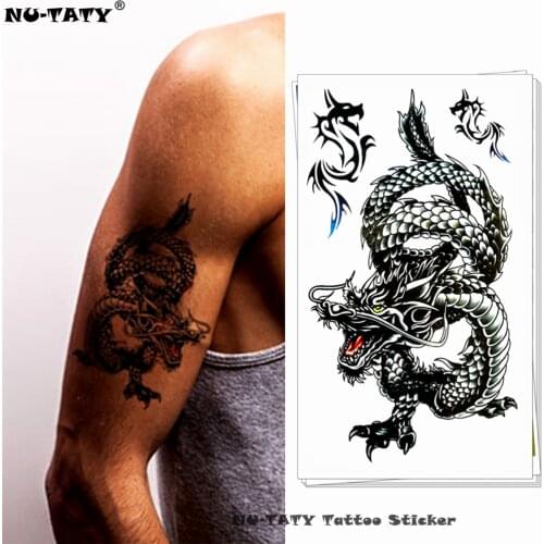 Nu-TATY Eastern Long Black Dragon Temporary Tattoo Body Art Arm Flash Tattoo Stickers 17*10cm Waterproof Fake Henna Painless