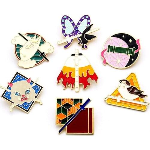 Wholesale 5 Pcs Demon Slayer Pins Japanese Anime Figues Tomioka Giyuu Kochou Shinobu Agatsuma Zenitsu Alloy Pin for Women Men