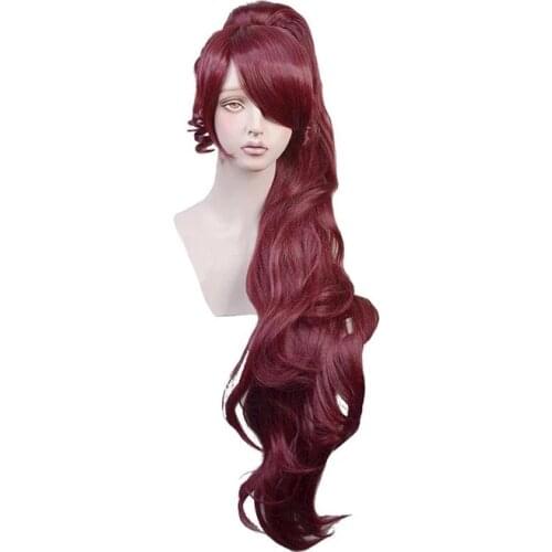 Princess Megara Cosplay Wig Meg Long Clip Ponytail Dark Wine Red Heat Resistant Synthetic Hair Anime Wigs + Wig Cap