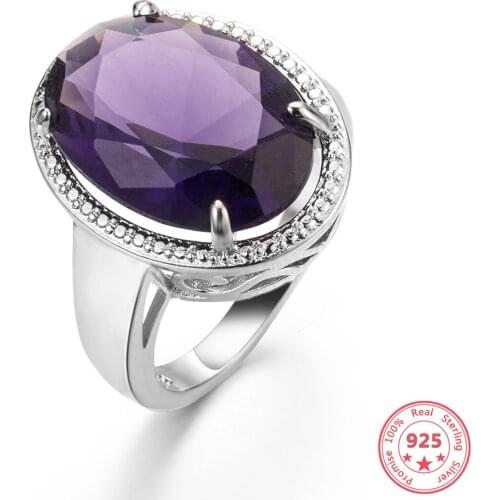 Real 925 Silver Natural Amethyst Ring for Women Peridot Bizuteria Anillos Purple Topaz Natural Gemstone 925 Jewelry Ring Feamels